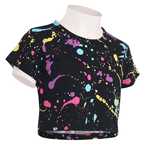 Kids Girls Top Tops Splash Print Stylish Fahsion Trendy T Shirt Crop Top 5-13 Yr3