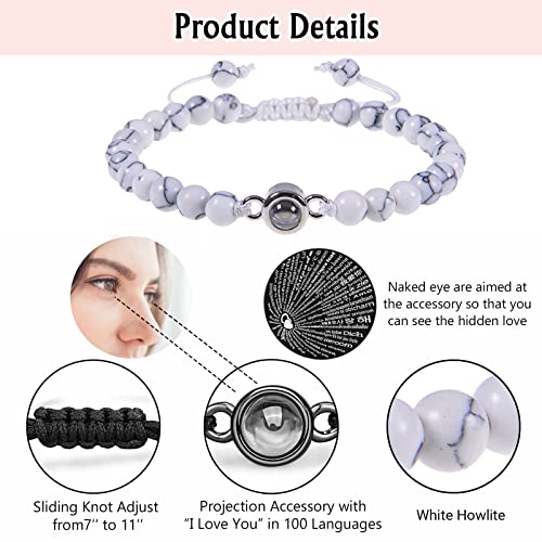 Image of Pingyongchang 2Pcs Natural Stone Bracelets 100 Languages I Love You Bracelets Graduation Gifts,Couple's Memorial Gifts for Boyfriend,Girlfriend,My Love-Black and Pink