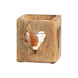 Mangohouten windlicht”Hart” met glazen waxinelichthouder