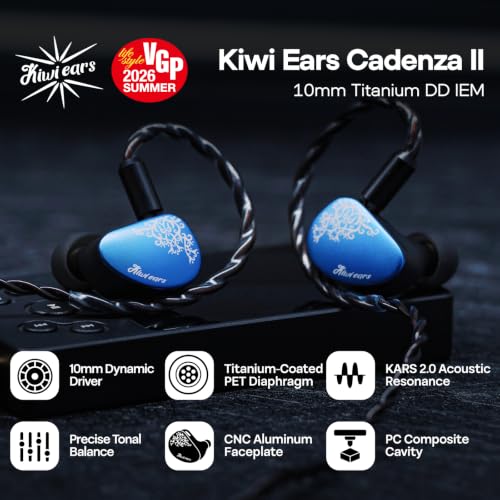 Image of Linsoul Kiwi Ears Cadenza II 10mm Titanium Driver in Ear Monitor IEMs | KARS 2.0, Precise Tonal Balance, CNC Aluminum Faceplate, 2Pin Cable for Audiophiles Gaming, Grey, Type-C without Mic