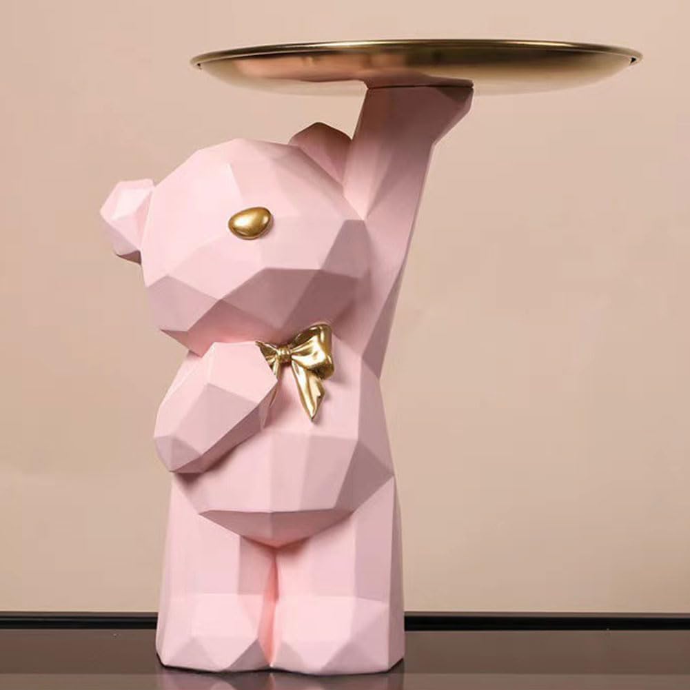 Geometric Bear Storage Tray Lovely Nordic Bear Sculptures KeysHolder Cute Bears Storage Tray Statue for Home Decor Modern Art Dining Table Decor Office Small Object