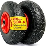 2X Sackkarrenrad PANNENSICHER 260 x 75mm, Nabe Ø20×75, 3.00-4, Sackkarren & Bollerwagen Rad Ersatzrad Reifen Räder für Sackkarre Bollerwagenrad Sackkarrenräder Sch/Rot, PU