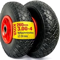2X Sackkarrenrad PANNENSICHER 260 x 75mm, Nabe Ø20×75, 3.00-4, Sackkarren & Bollerwagen Rad Ersatzrad Reifen Räder für Sackkarre Bollerwagenrad Sackkarrenräder Sch/Rot, PU