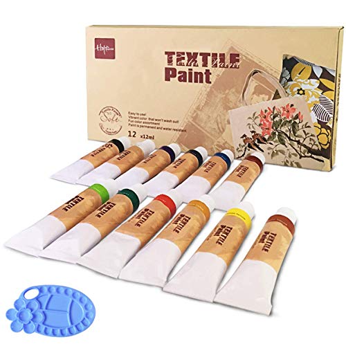 PINTURA para tela con paleta de pintura por 12 colores profesional artistas pinturas juego de pintura para tela, colores vibrantes tela tinte para ropa tela, lienzo, madera, ricos pigmentos 12 x 12ml