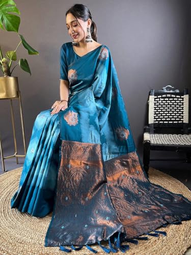 Image of SGF11 Women's Kanjivaram Pure Soft Silk Saree With Unstitched Blouse Piece