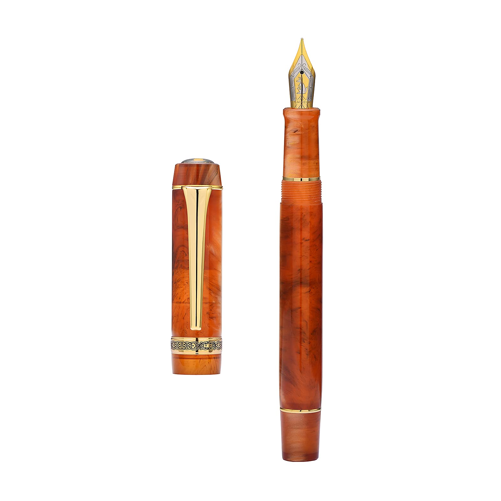 AsvineKaigelu 316A Caramel Acrylic Fountain Pen, Iridium Fine Nib Classic Pen with Ink Converter