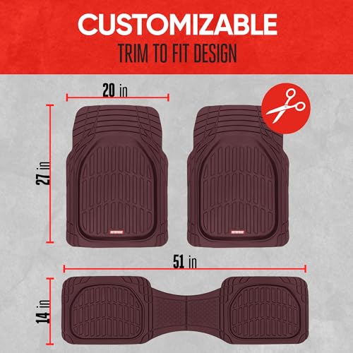 Image of Motor Trend FlexTough Floor Mats for Cars, Burgundy Deep Dish All-Weather Car Mats, Waterproof Trim-To Fit Automotive Cars Trucks SUV, Universal Liner Accessories