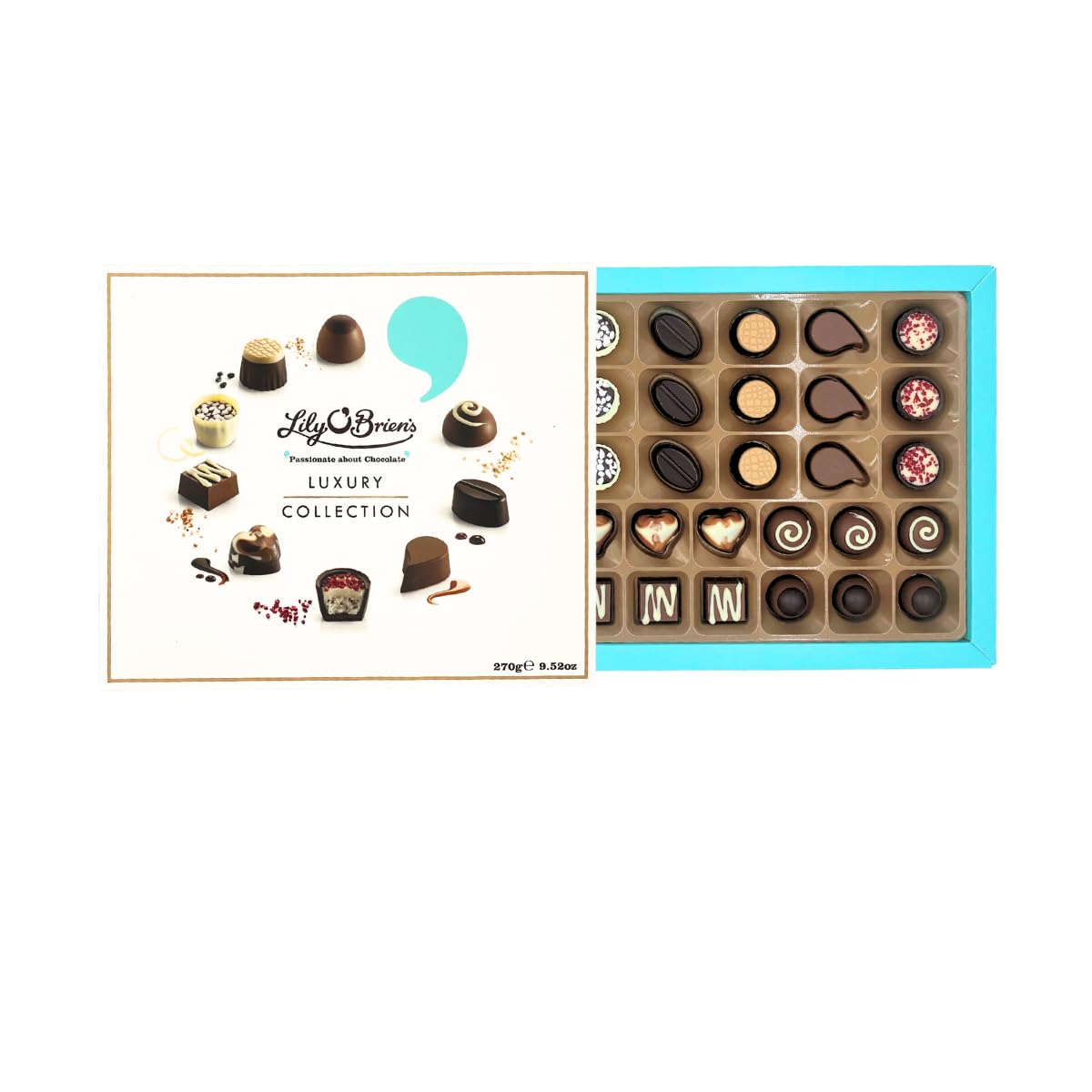 Lily O'Brien's Luxury Chocolate Gift Box 270g β 27 Assorted Chocolates, 9 Original Recipes β Large Sharing Box for Celebration, Birthday, Christmas