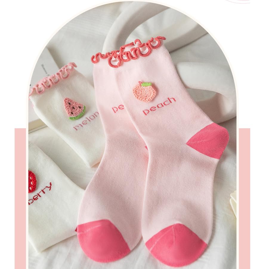 Girls Socks Cute Fashion Funny Fruit Ruffle Women Crew Ankle Socks2