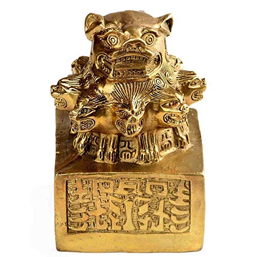 Sculpture Sceau Chinois Lion en Laiton : Cadeau Feng Shui Idéal