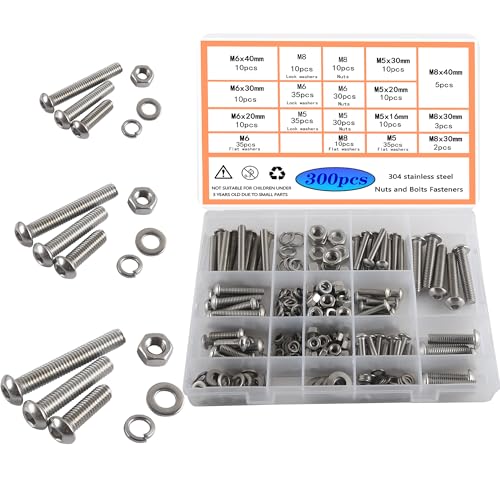 HVDHYY Nuts and Bolts Set M5 M6 M8 Machine Screws & Nuts Assortment 304 Stainless Steel Bolt kit Hex Socket Button with a Reusable Storage Box (300pcs)