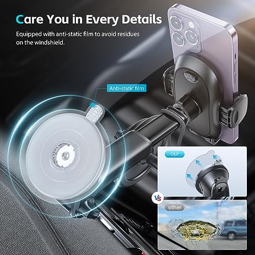 APPS2Car Suction Cup Phone Holder Windshield/Dashboard/Window, Suction Cup Car Phone Mount with Strong Sticky Gel Pad, Compatible with iPhone, Samsung & All Cellphones, Matte Black