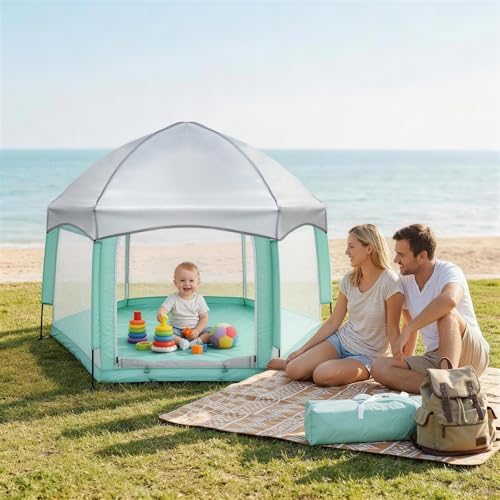Image of Palopalo Mint Green Pop Up Baby Beach Tent - UPF50+ Sun Protection Canopy & Mosquito Net, Instant Setup Portable Playpen for Indoor & Outdoor Play, Lightweight Pack and Play Yard