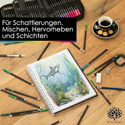 OfficeTree 72 Buntstifte Set - Profi Buntstifte für Erwachsene - ölbasiert weiche Minen hohe Pigmentierung inkl. Zubehör - Stifte Set Künstler - Stifte zum zeichnen