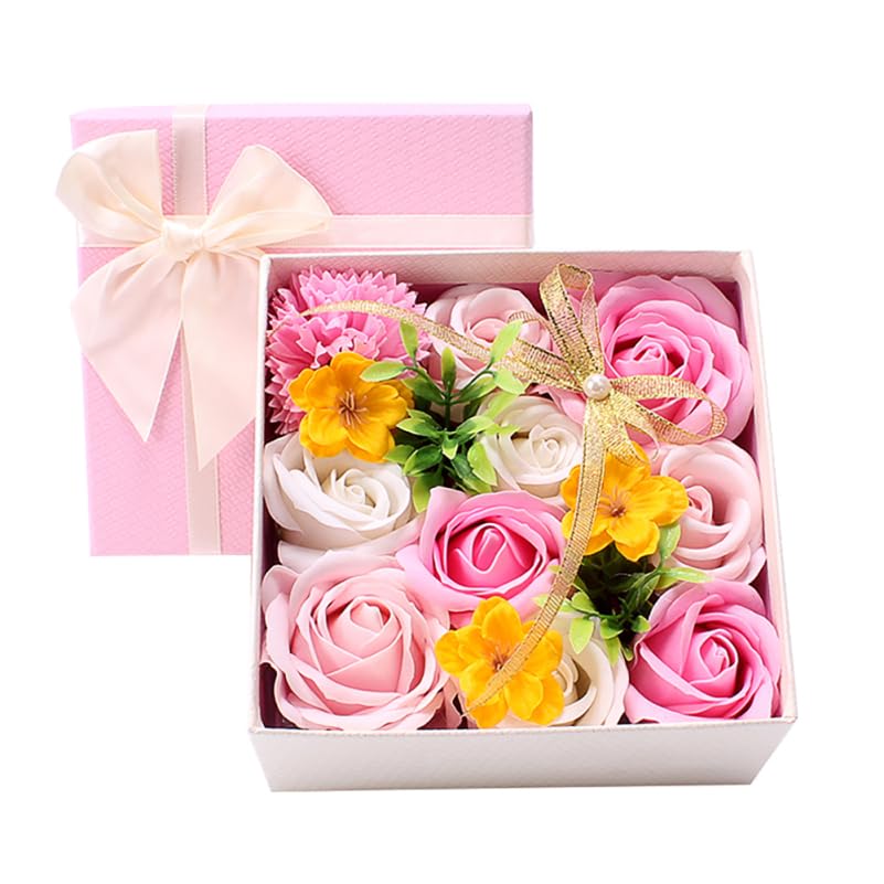 Healeved Pink Soap Rose Flowers Gift Box Artificial Flower Rose Box for Home Decor Party Table Centrepiece Birthday Mother S Day Valentine S Day Gift