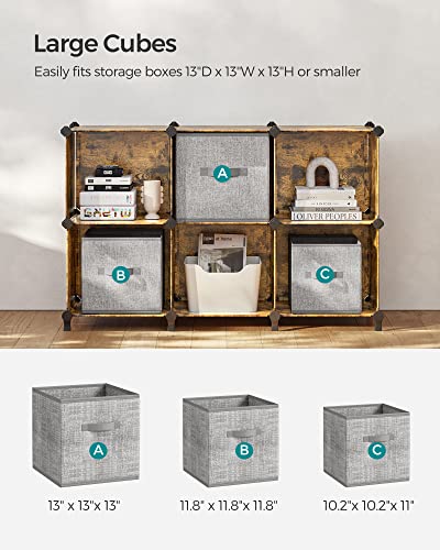 Image of SONGMICS 6 Cube Storage Organizer, Modular Bookshelf, Plastic Shelves | DIY Closet Organizers and Storage, with Feet and Rubber Mallet, Rustic Brown, ULPC206A01