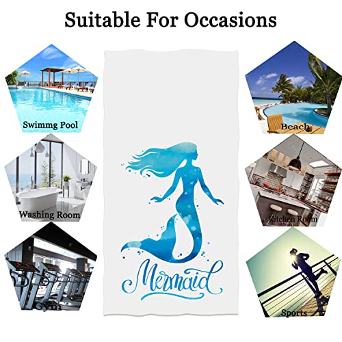 Iuocfer Beautiful Blue Mermaid Hand Towels Watercolor Sea Wave Bath Towels Ultra Soft Bath Towels 13.6 * 29 Highly Absorbent Kitchen Dish Towels For Home Decoration | Carry-On Hotel Gym Spa #TOP1