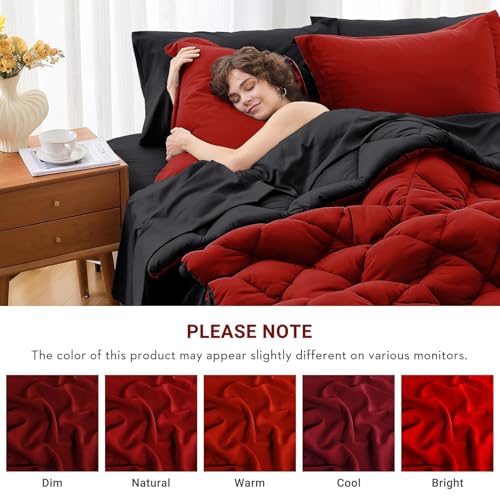 MUXHOMO Twin Comforter Set 5-Piece, Reversible Bed in a Bag, Red/Black - image 4