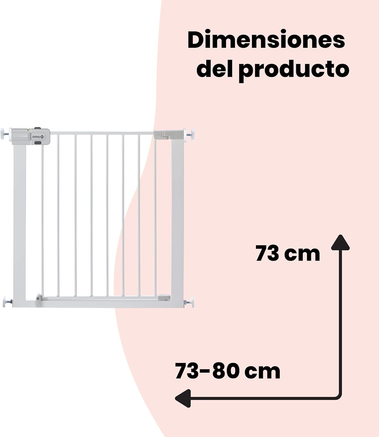 Safety 1st SecureTech, Barrera Seguridad Niños Escalera Presión, 73–80cm (máx. 136cm), Valla Seguridad Infantil Fácil Cierre, Abertura con 1 Mano, Sin Tornillos (Sin Taladros), Doble Bloqueo, Blanca