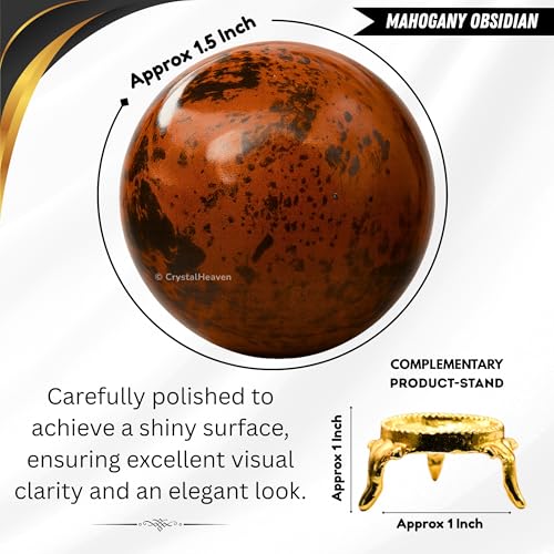 Image of Certified Mahogany Obsidian Crystal Ball for Meditation - Premium Crystal Vastu Items for Home and Feng Shui Items for Good Luck - Ideal for Pooja Supplies and Spiritual Practices (1.5 inch Inch)