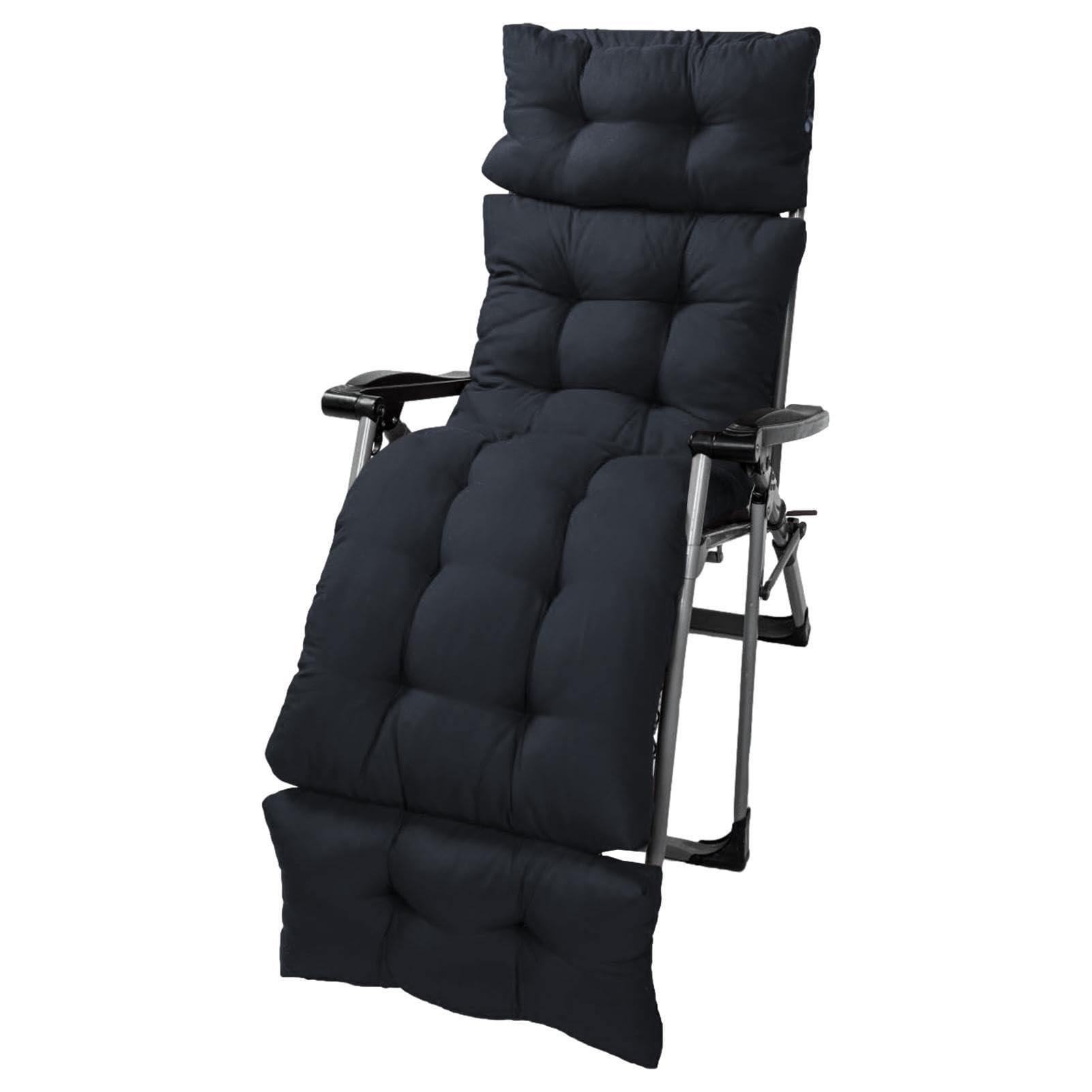 Thickened Steamer Chair Cushion with Anti slip Hood & Straps Outdoor Garden Indoor Rocking Recliner Chair Cushion 70.87 * 21.65inch