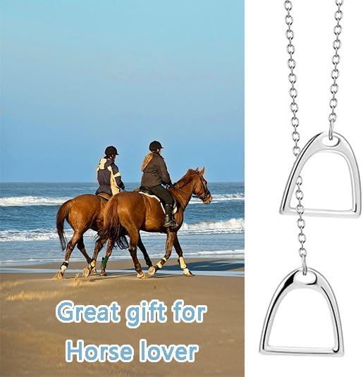 S925 Sterling Silver Double Horse Stirrup Lariat Necklace, Y Style Layered Horseshoe Pendant, Embrace Horse Jewelry Gifts For Women, with Gift box and Gift Card - Image 7