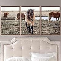 3 Piece Framed Canvas Wall Art Horses Farmhouse Fun Horse for Living Room Bedroom - 16