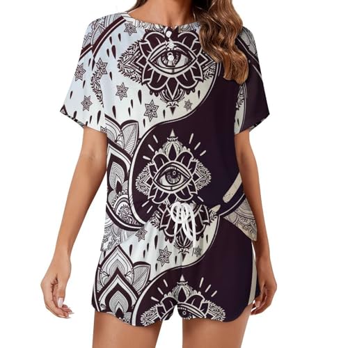 Pyjama court femme Yeux De Tai-Chi ensemble de nuit haut de gamme en tissu fluide