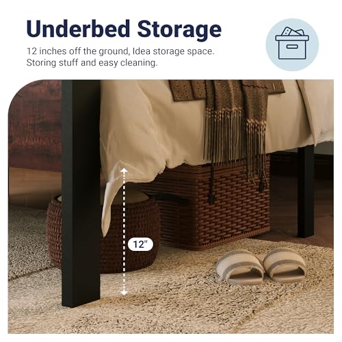 Image of Allewie Twin Size Bed Frame, Heavy Duty 12 Metal Slats Support, Mahogany