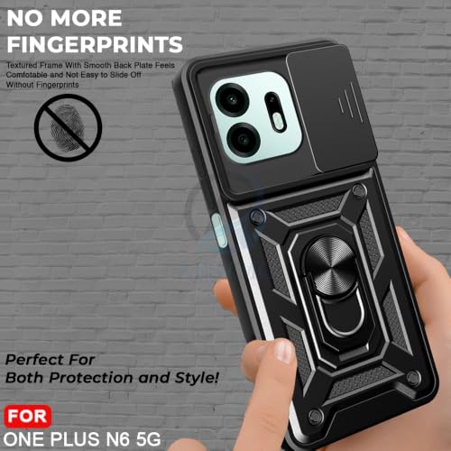 Image of AESTMO Tough Armor OnePlus N6 5G Bumper Back Case Cover | Ring Holder & Sliding Camera Shield Cover | 360 Degree Protection Back Case Cover for OnePlus N6 5G (Black)