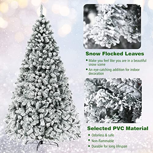 Renatone 4.5 Ft Christmas Tree, Pre-Lit Artificial Xmas Tree, Snow Flocked Hinged Pine Tree W/Metal Stand, 150 Led Lights, 295 Pvc Branch Tips, Idea For Indoor & Outdoor Decoration #TOP4
