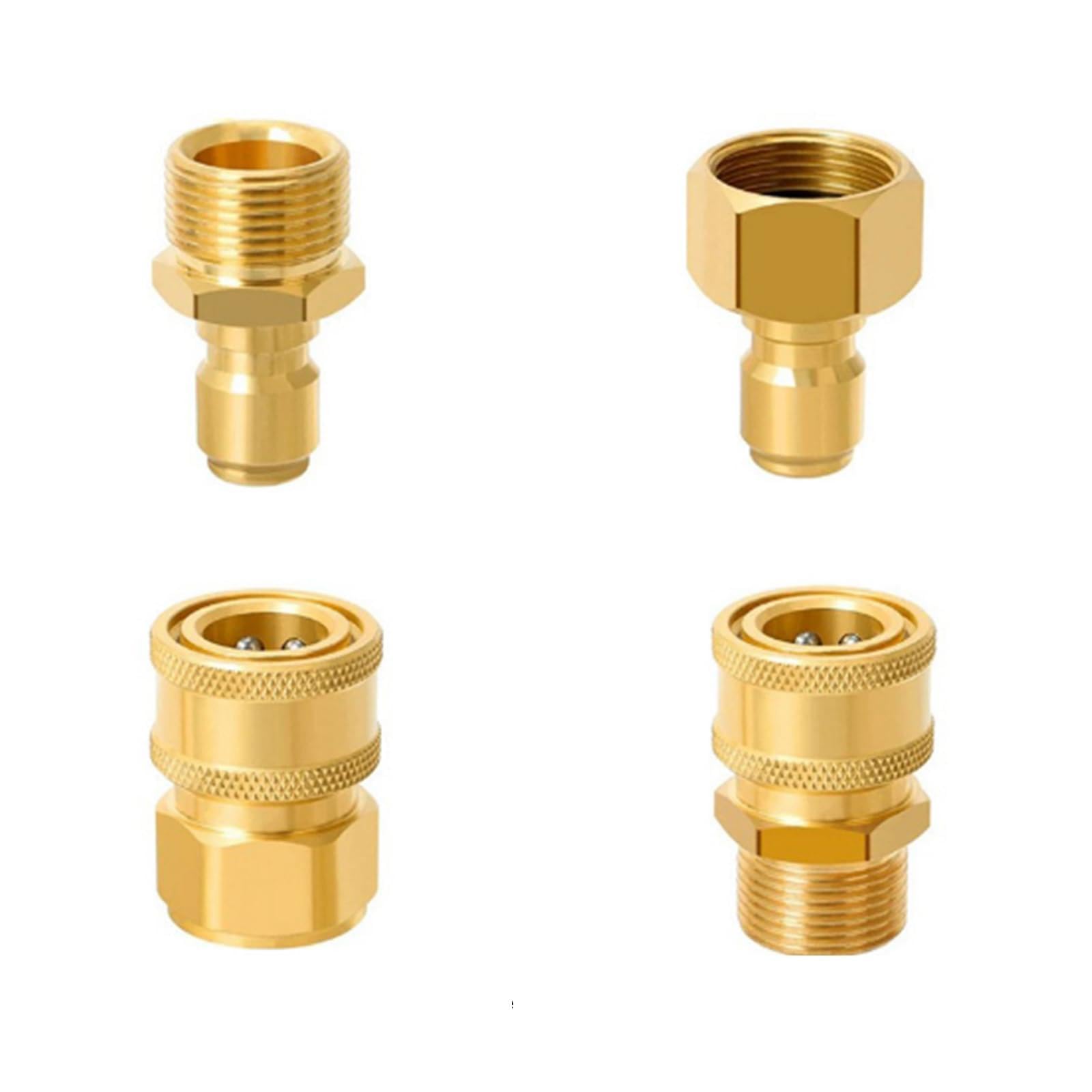 aqxreight Zestaw do Szybkiego Podłączenia Myjki Ciśnieniowej 4-częściowe Mosiężne Adaptery do Konwersji z Gwintu M22 15 Mm na 3/8 Cala Bezpieczne Złącza Węża i Pompy Myjki Wysokociśnieniowej (GOLD)