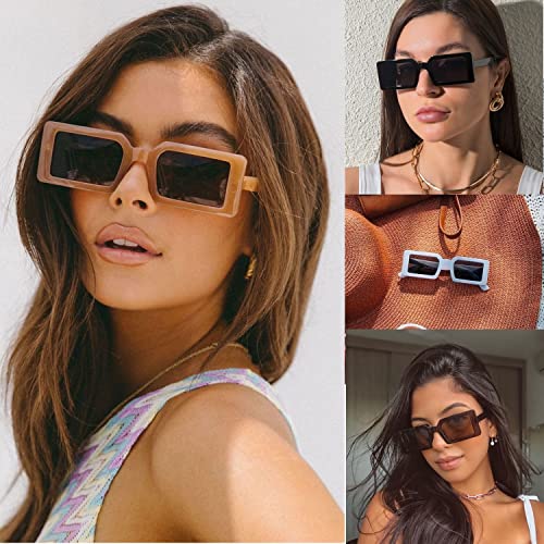GIFIORE Retro Rectangle Sunglasses Narrow Square Trendy 90s Nude Glasses UV Protection2