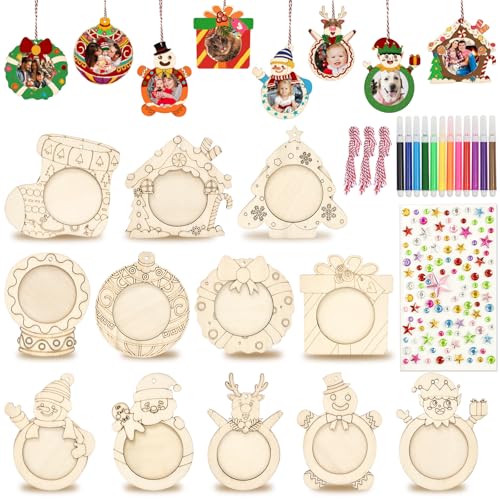 AerWo 24 Pcs Unfinished Wood Christmas Picture Frame, 12 Styles DIY...