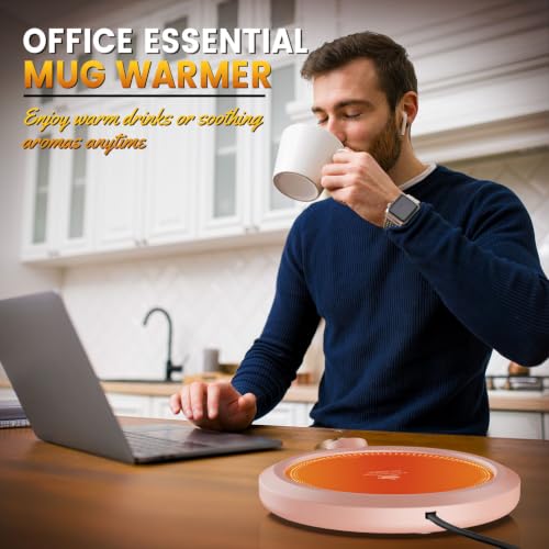 Image of Fast Heating Mug Warmer - 4 Temp Settings & 1-12H Timer, Coffee Cup Warmer Plate for Desk Auto Shut Off, Ideal Beverage Warmer Gift for Coffee, Tea, Milk (Pink)