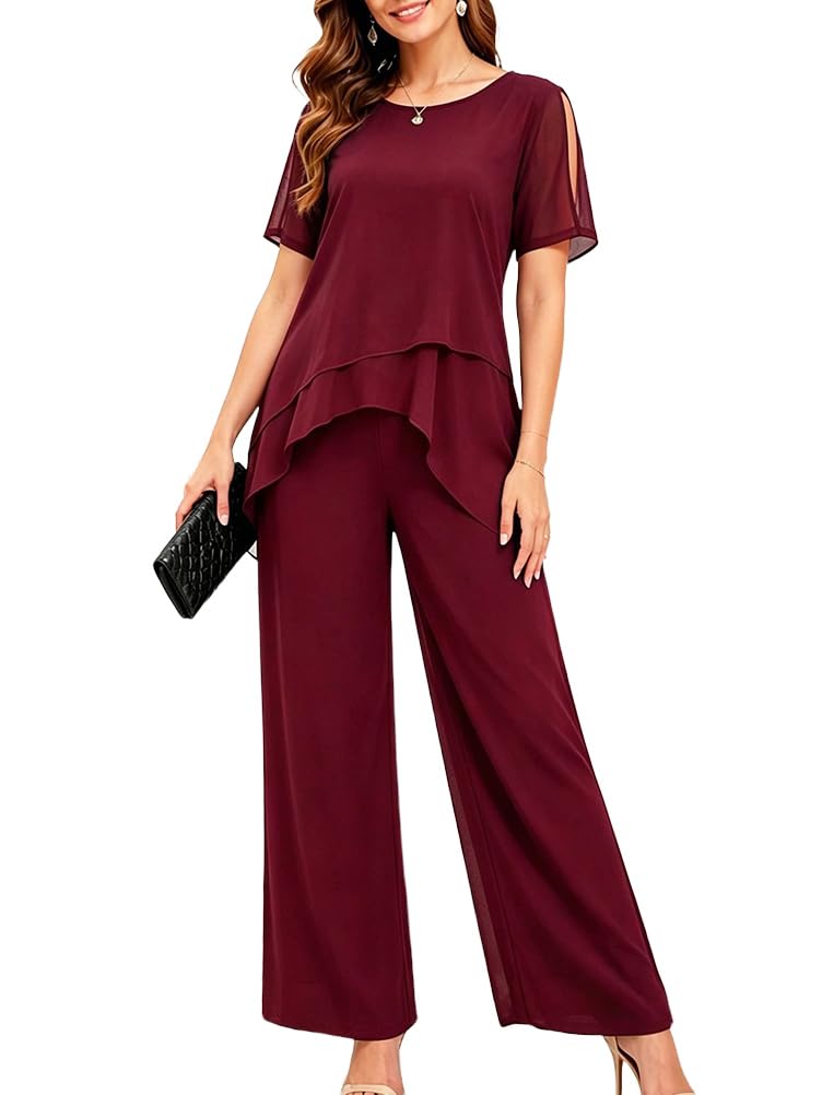 shownicer Completo Donna Elegante Tailleur Donna Eleganti Tuta in Chiffon 2 Pezzi Set Curvy Completo da Cerimonia Taglia Grande