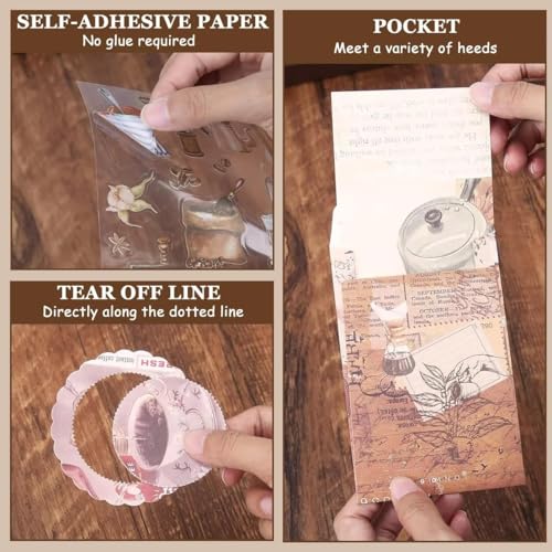 Image of GDNK Scrape Book Kit Scrapbooking Kit Vintage Journal Scrapbook Pack DIY Paper Stickers, Craft Kits Notebook, Collage Album Aesthetic Sticker Journaling Scrapbook Photo Album (Brown Coffee Bazar)
