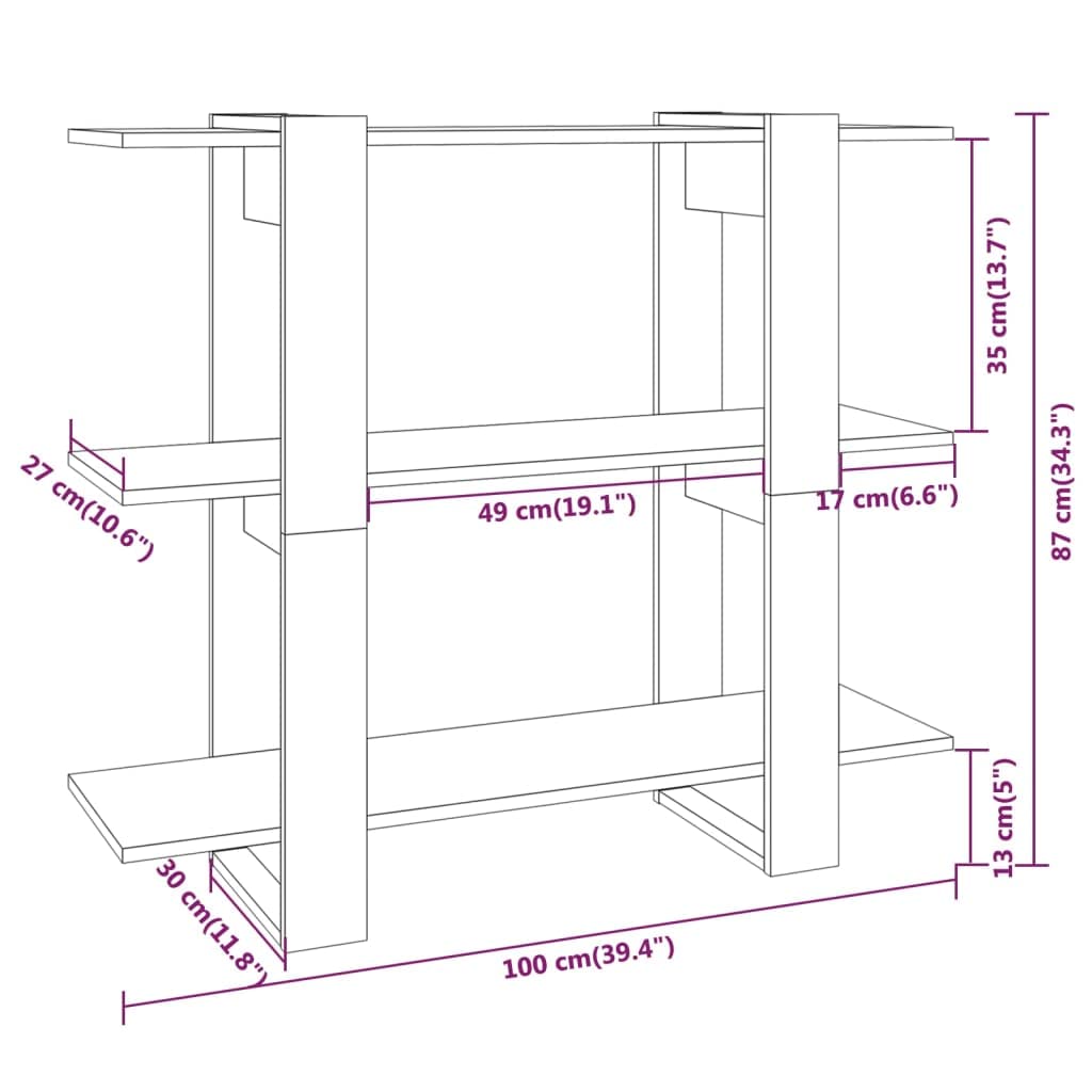 Libreria Divisorio Rovere Fumo in Legno Multistrato 100x30x87 cm | Scaffale autoportante universale per soggiorno e corridoio con 2 ampi ripiani aperti, finitura effetto legno di rovere.