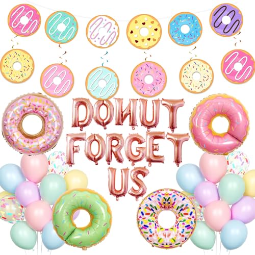 Hombae Donut Forget Us Party Decorations, Going Away Party Decorations, Farewell Career Change Party Decor for Coworker, Goodbye Party Decorations, Retirement Party Supplies with Donut Banner Balloons