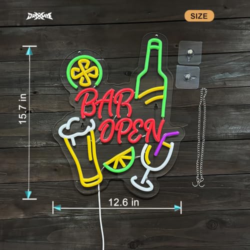 Image of Bar Open Neon Sign for Wall Decor Open Beer Home Bar LED Light Smart plug timer compatible USB-Powered Pub Party Man Cave Art Decor(12.6x15.7 Inch)