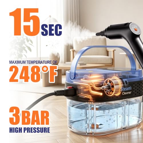 Image of 2500W Handheld Steam Cleaner, 15s Fast Heat 1.8L Tank for Home & Car