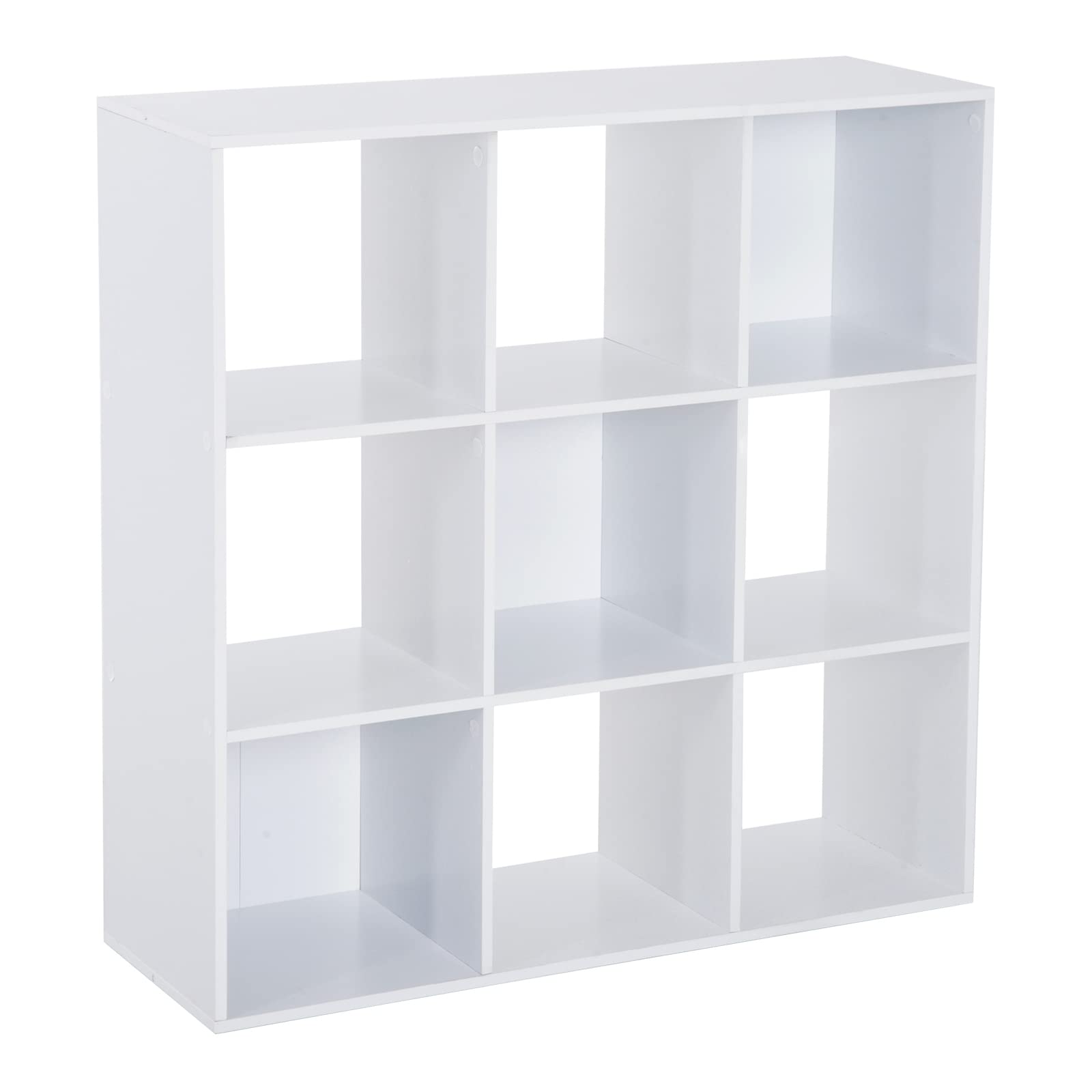 HOMCOM Libreria Bianca per Casa e Ufficio, Scaffale dal Design Moderno con 9 Scomparti in Legno, 91x29.5x91cm