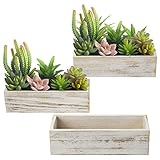 MyGift Whitewashed Wood Window Planter Box, Small Wooden Indoor Herbs Cactus Succulent Plant Pot,...
