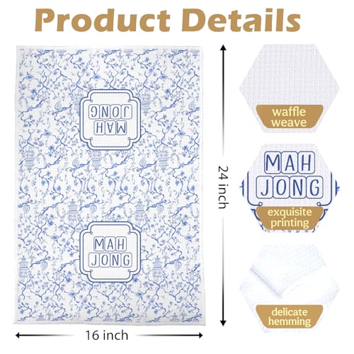 Image of Chinoiserie Mahjong Kitchen Towels - Chinoiserie Mahjong Gifts Decorative Waffle Dish Towels, Mah Jong Player Gift Hand Towe, Tea Towel for Women, 16x24 Inch