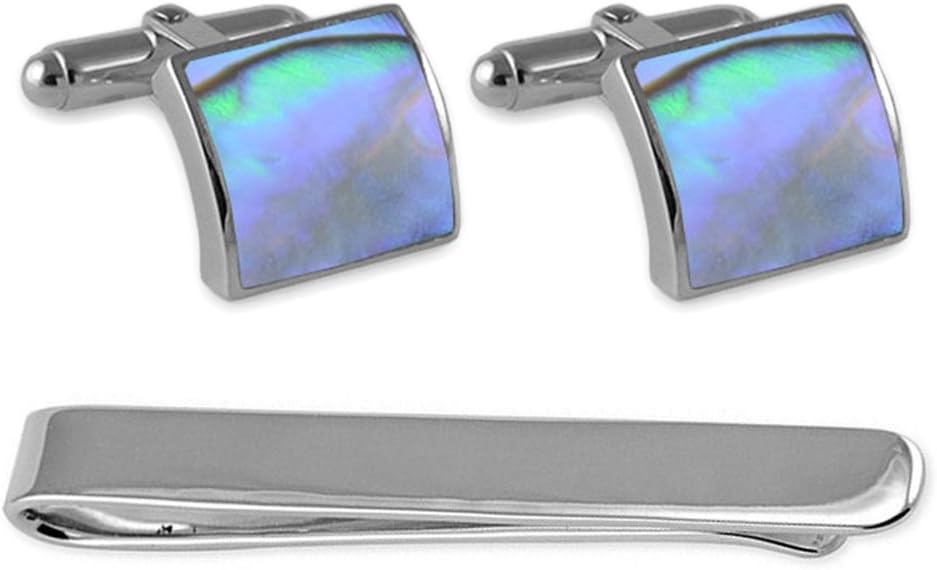 Sterling silver oyster shell cufflinks Tie Clip Box Set