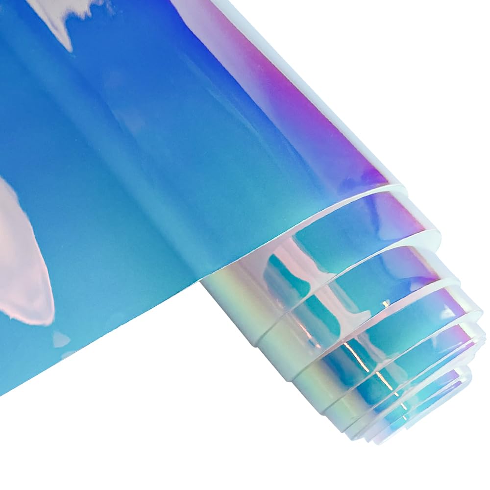 ONEART | 16 Gauge Holographic Iridescent Plastic Vinyl, 16"x54" Transparent Vinyl Fabric-Opal White