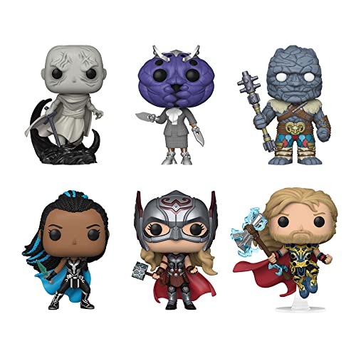 Funko Pop! Thor: Love and Thunder Set of 6 - Thor, Mighty Thor, Valkyrie, Korg, Miek and Gorr