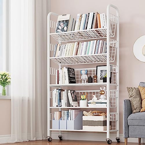 360° Rotating Bookshelf - Multifunctional Rolling Cart for Home &amp; Office Storage, Kitchen Organizer, Space-Saving Design, Adjustable Shelves, Easy Mobility