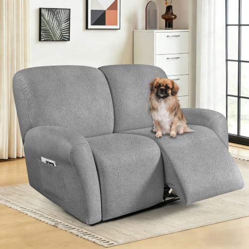 Image of ANARACHON Leather Look Loveseat Recliner Covers Stay in Place 6-Piece Recliner Sofa Slipcover 2 Seater Reclining Couch Cover Furniture Protector Washable (Recliner Loveseat,256Light Gray)