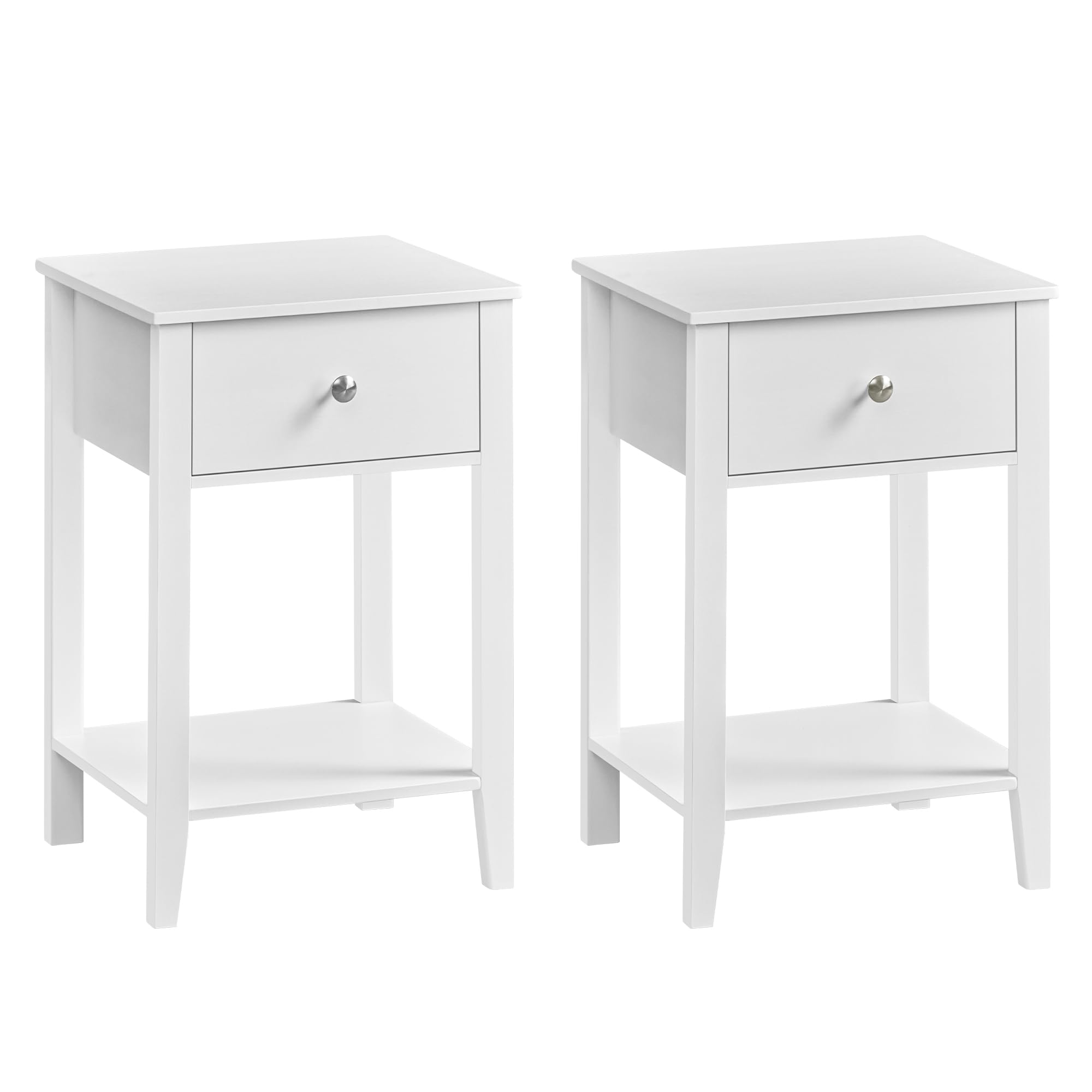 VASAGLE Bamboe nachtkastje, set van 2 bijzettafels met 2 lades, open plank, salontafel voor woonkamer, minimalistische stijl, voor slaapkamer, bank, wolkenwit LET822W01